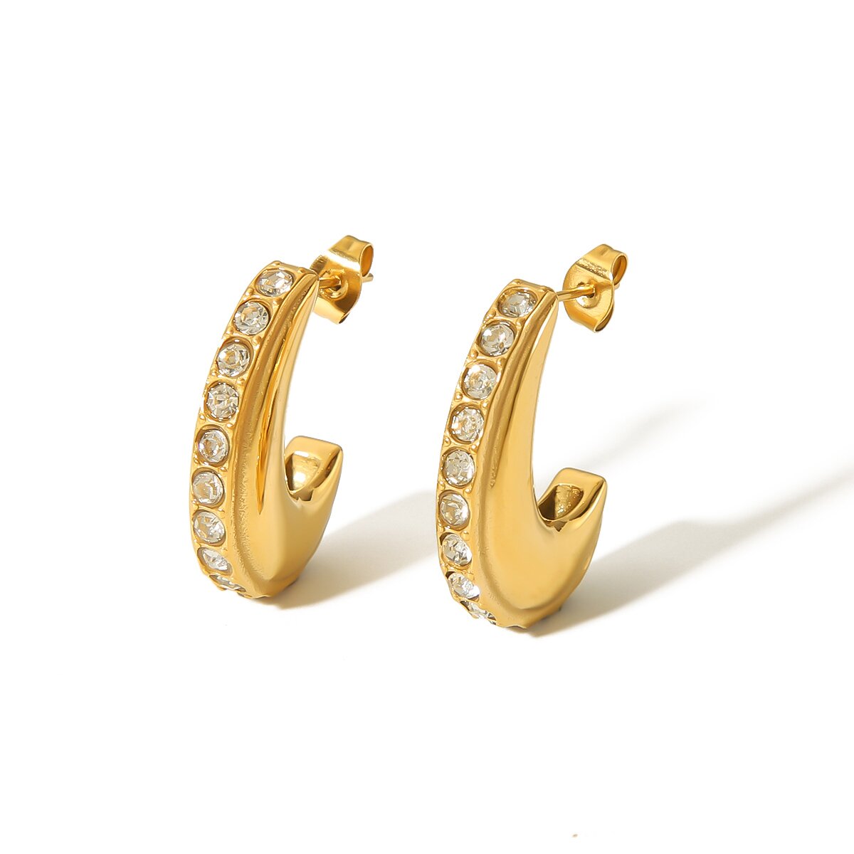 1 Pair Simple Series Classic Geometric Stainless Steel 18K Gold Plated Rhinestone Women's Hoop Earrings h5 